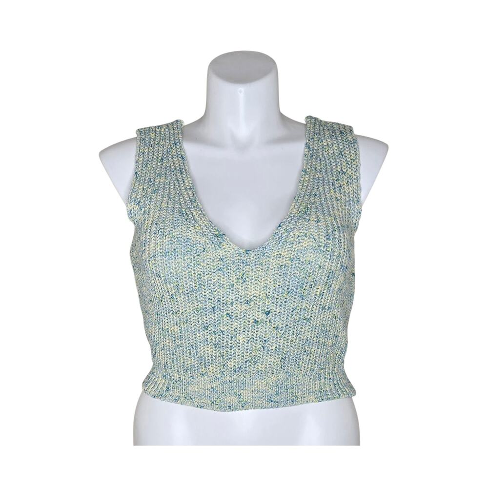 LULU'S Women's Knit V-Neck Sweater Tank Green/Blue Size Large